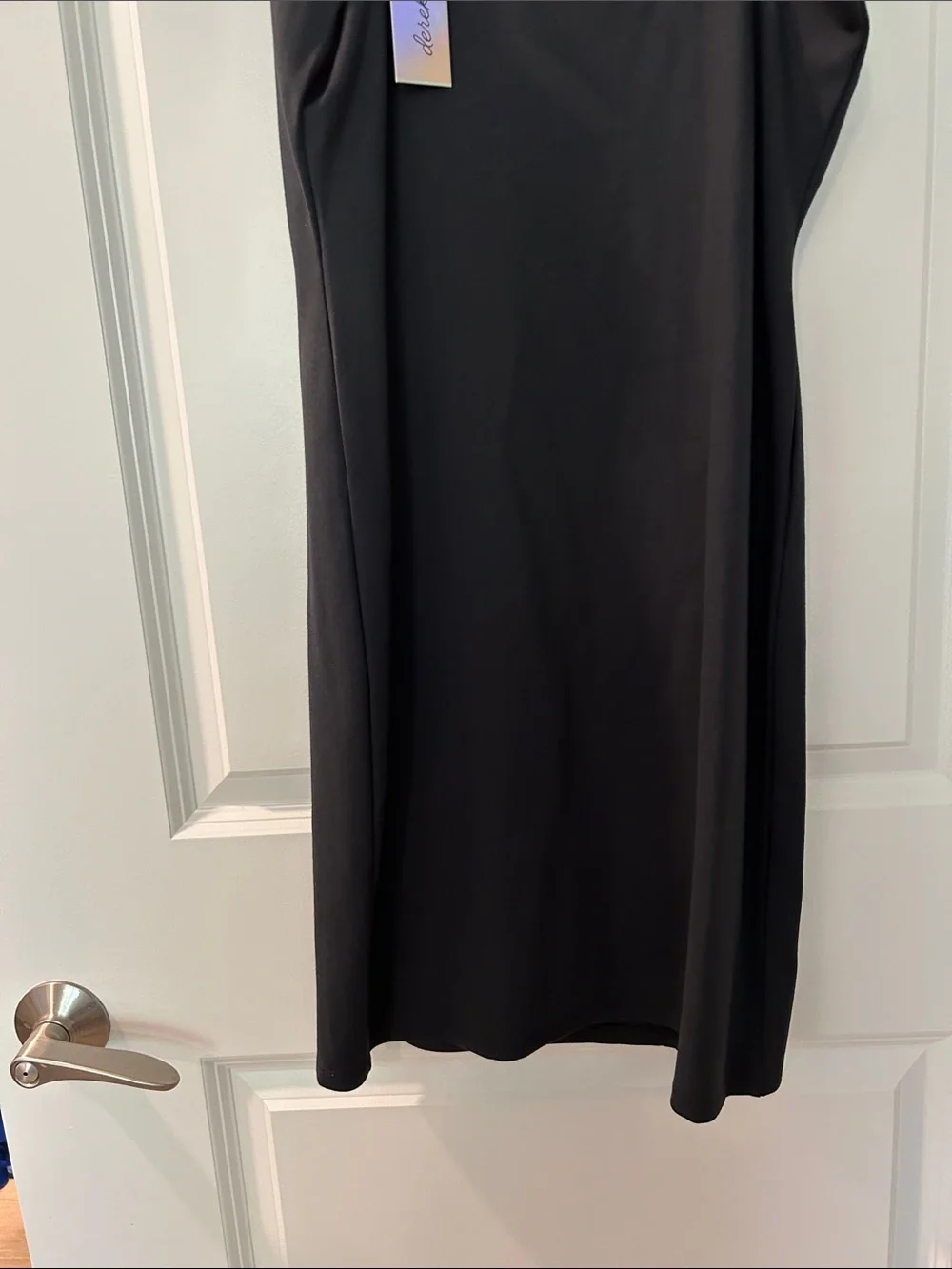 Derek Heart Black Midi Sheath Dress with Notch Neck
